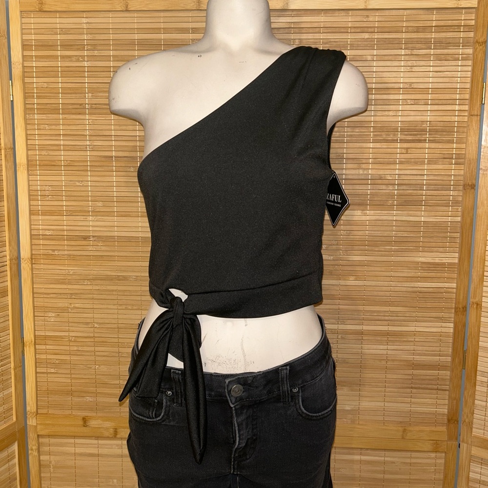 Zaful black tie one shoulder crop top tank shirt NWT woman’s small